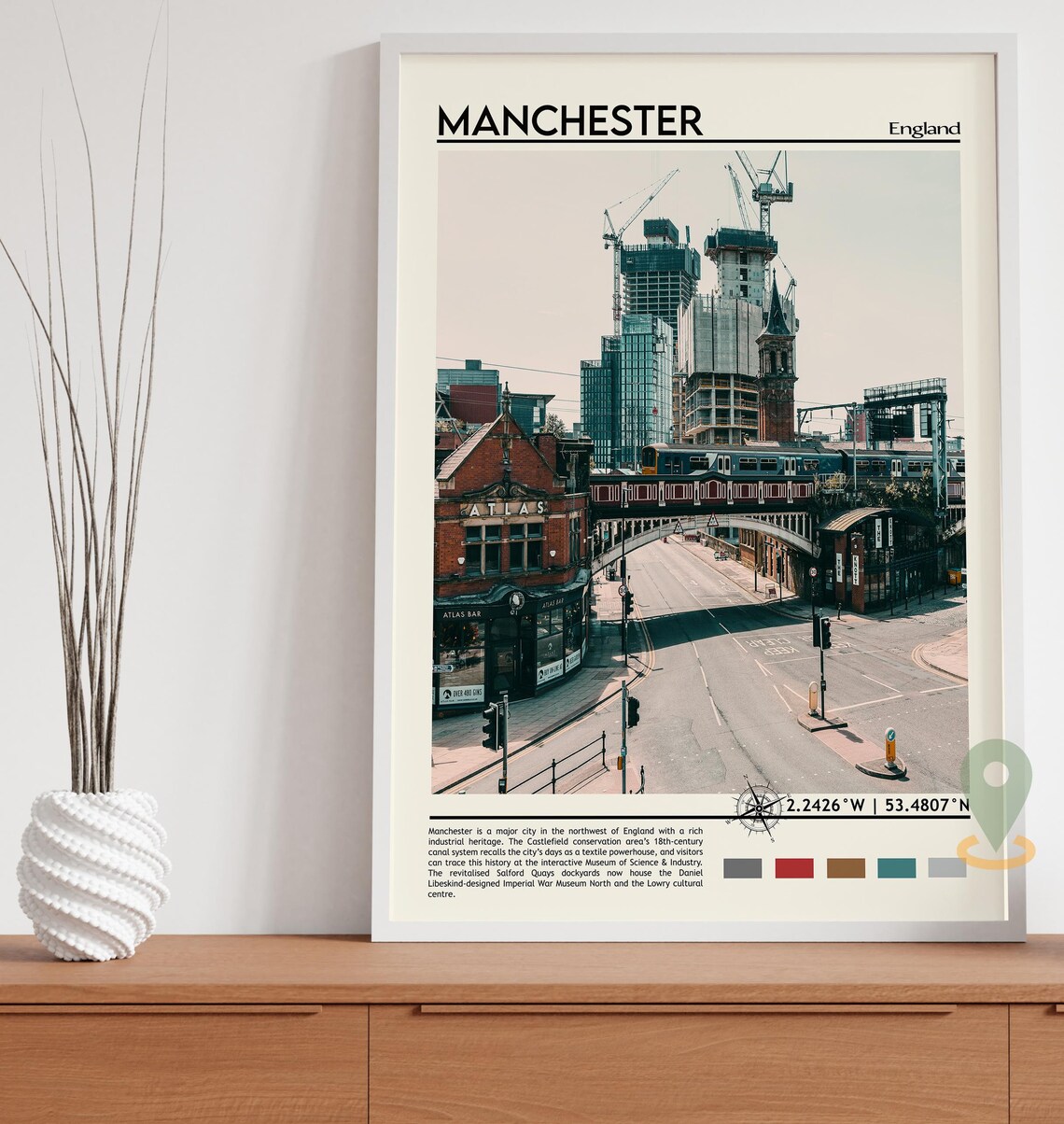 Manchester England City Street Train Viaduct Vintage Travel Poster - Image 3