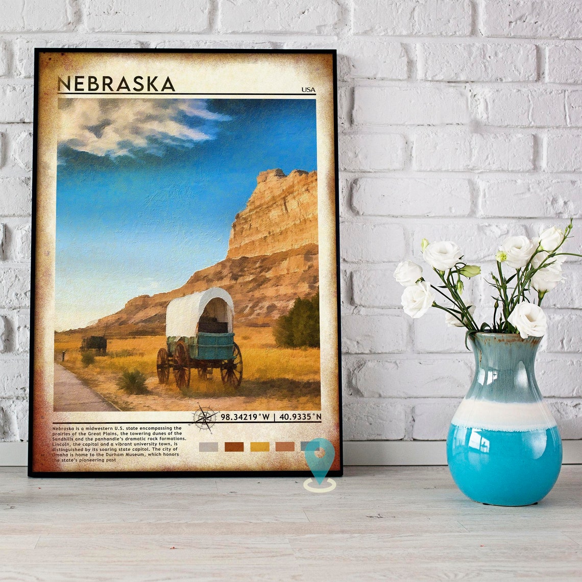 Nebraska Pioneer Wagon and Bluffs Historic Midwest Scene Poster - Image 5