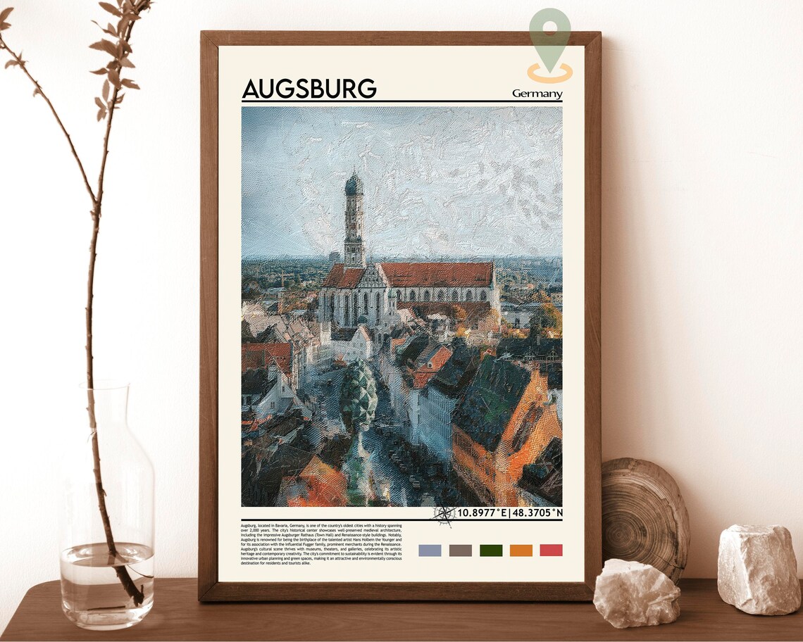 Augsburg Germany Historic Old Town Church Tower Travel Poster