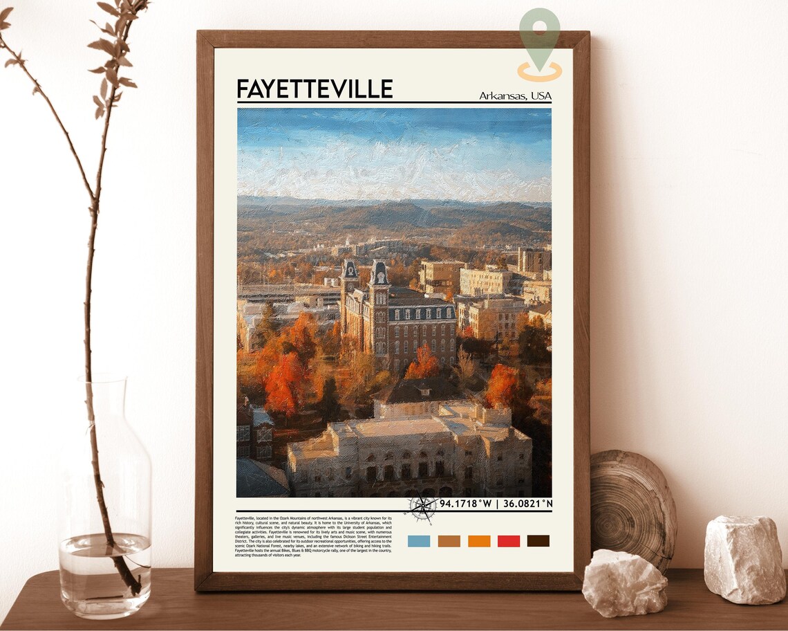Fayetteville Arkansas University Campus Autumn Ozarks Travel Poster