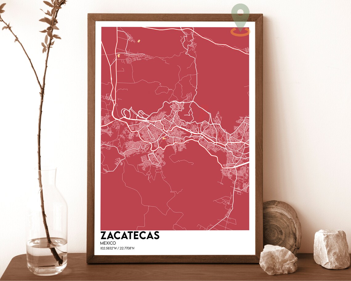 Zacatecas Mexico Bold Midnight Black Modern City Map Art Poster - Image 6