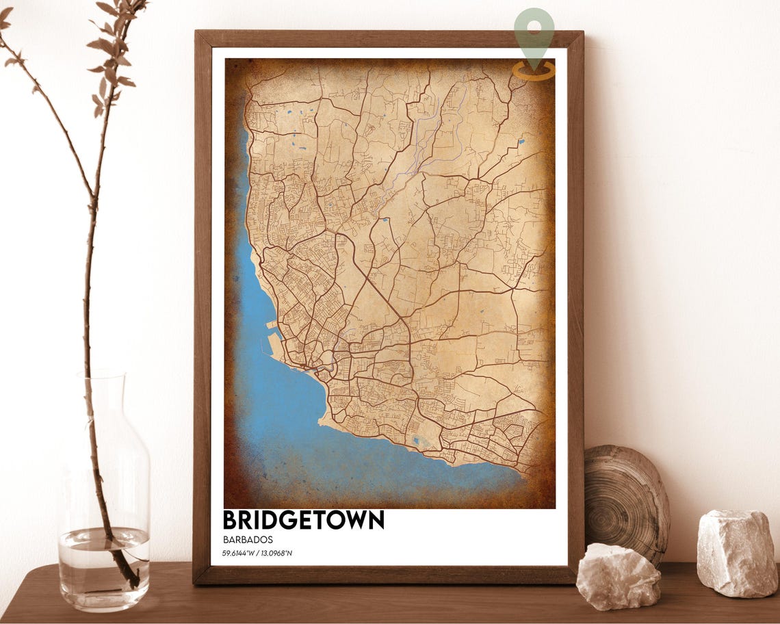 Bridgetown Barbados Caribbean Dark Turquoise Coast Map Poster - Image 2