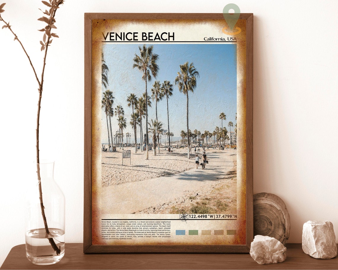 Venice Beach California Palm Trees Boardwalk Sand Travel Poster - Image 6