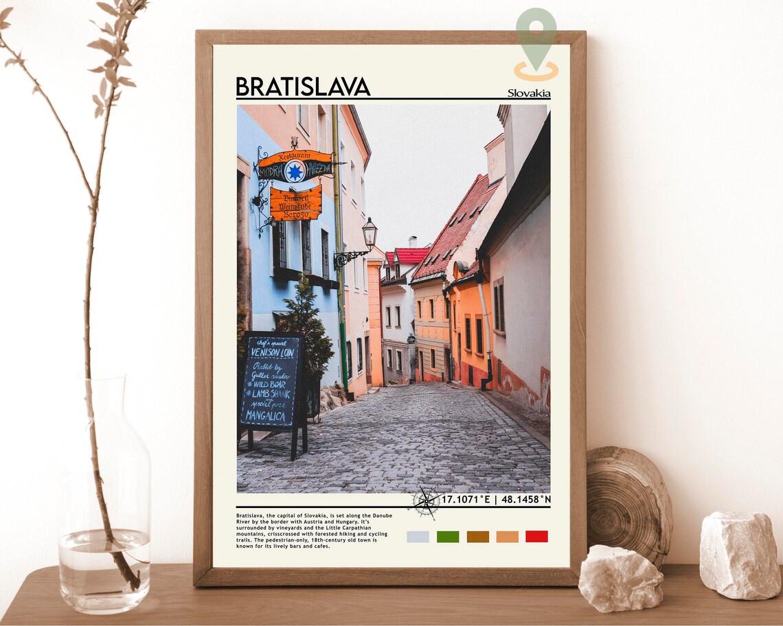 Bratislava Slovakia Old Town Cobblestone Street Travel Poster