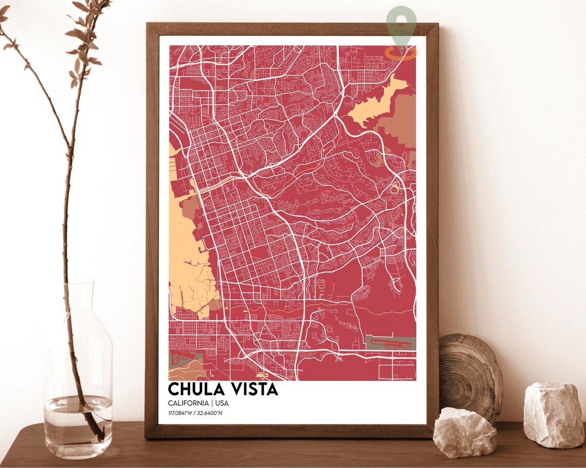 Chula Vista California Neon Pink Street Map Dark Navy Coastal Art Print - Image 4