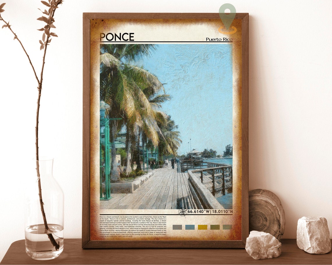 Ponce Puerto Rico Tropical Boardwalk Palm Trees Travel Poster - Image 6