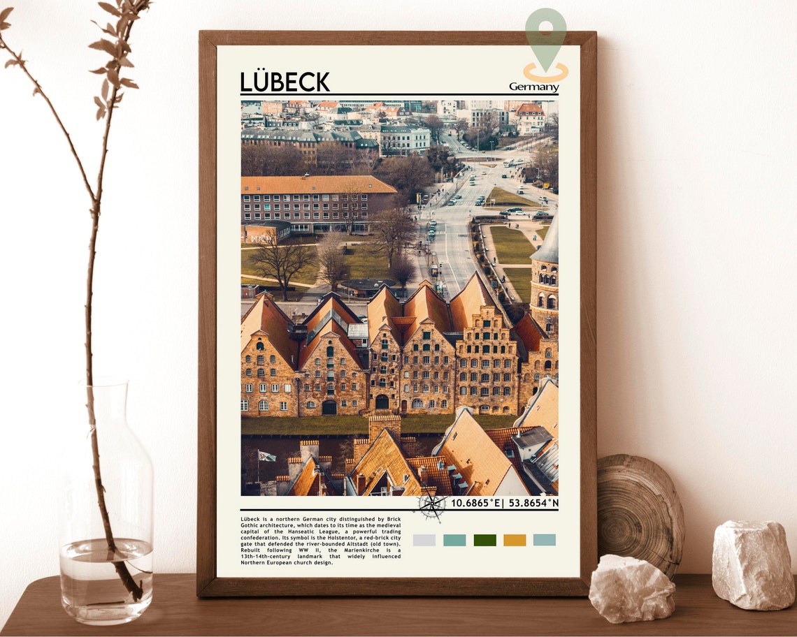 Lubeck Germany Hanseatic Old Town Brick Gothic Aerial Poster