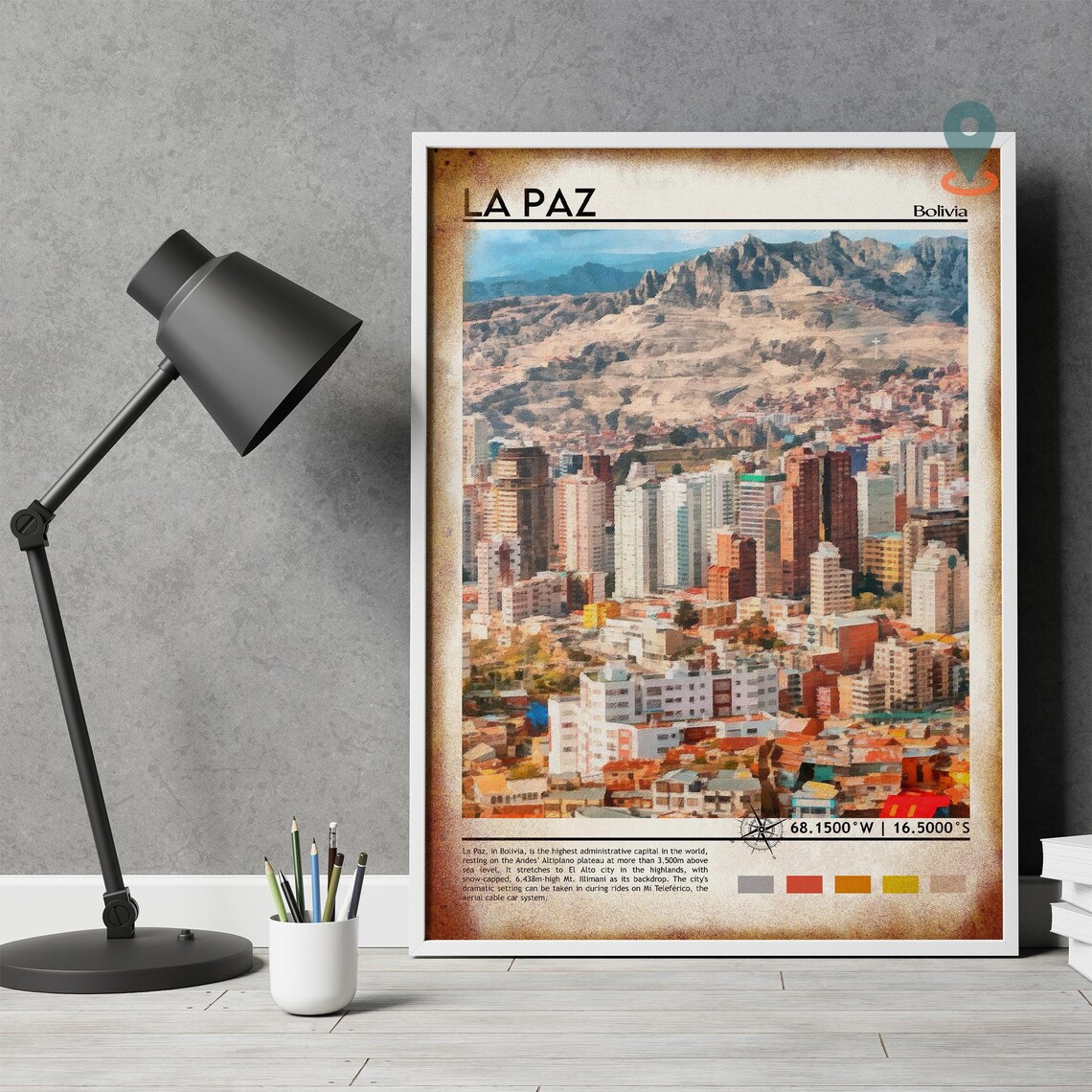 La Paz Bolivia Andes Cityscape Illimani Peak Colorful Travel Poster - Image 4