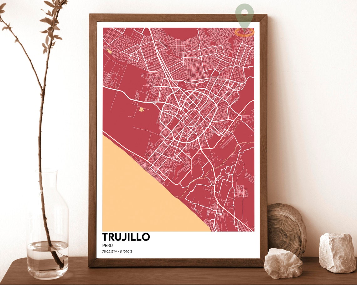 Trujillo Peru Navy Mustard Street Map Minimalist Art Decor Poster - Image 3