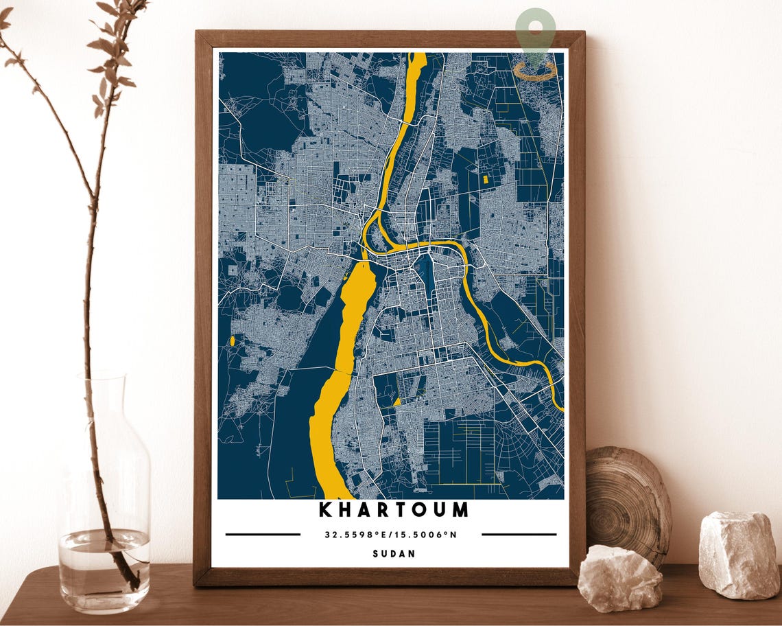 Khartoum Sudan City Street Map Nile Gold Navy Poster Wall Decor