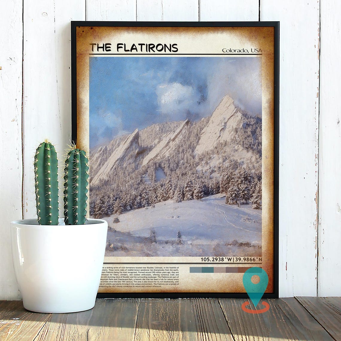 Boulder Flatirons Colorado Snowy Rocky Mountain Painterly Poster - Image 2
