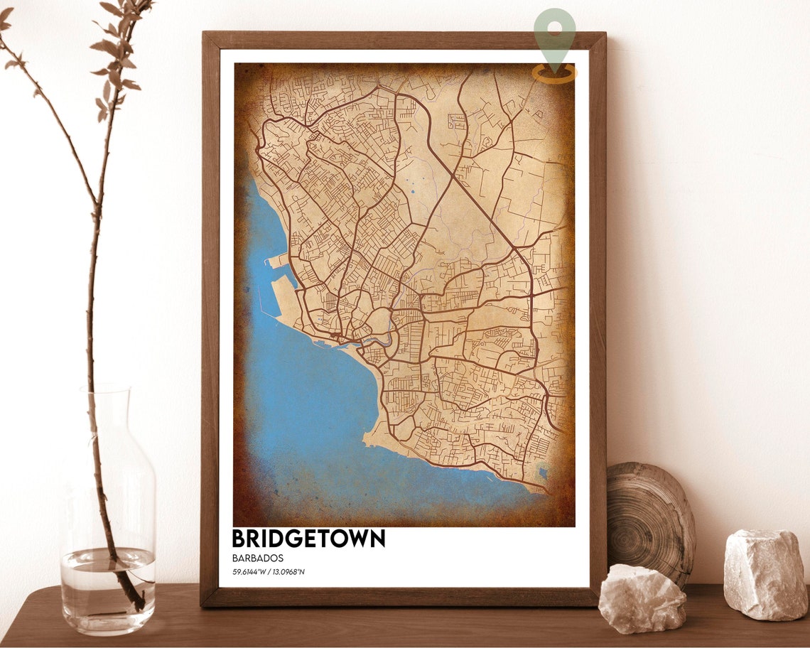Bridgetown Barbados Navy Yellow Minimalist City Map Design Poster - Image 2