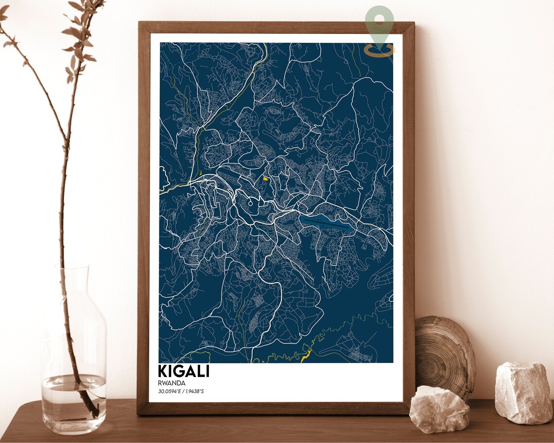 Kigali Rwanda City Street Map Minimalist Dark Urban Geography Art Poster - Image 2