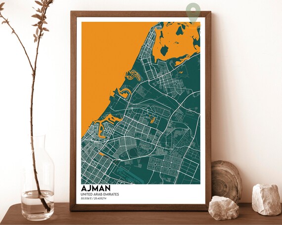 Ajman United Arab Emirates City Map Poster Green Orange Style