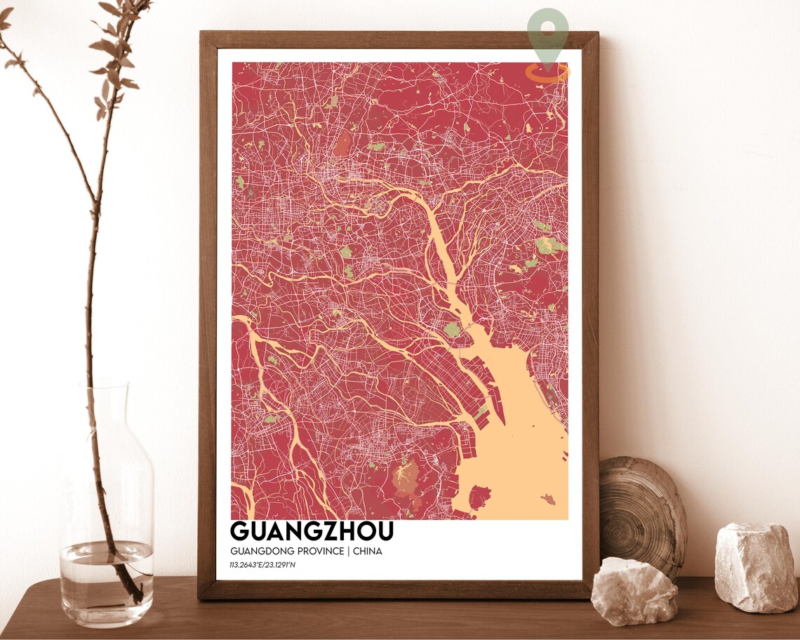 Guangzhou China Dark Cyan River Delta City Map Home Decor Poster - Image 3