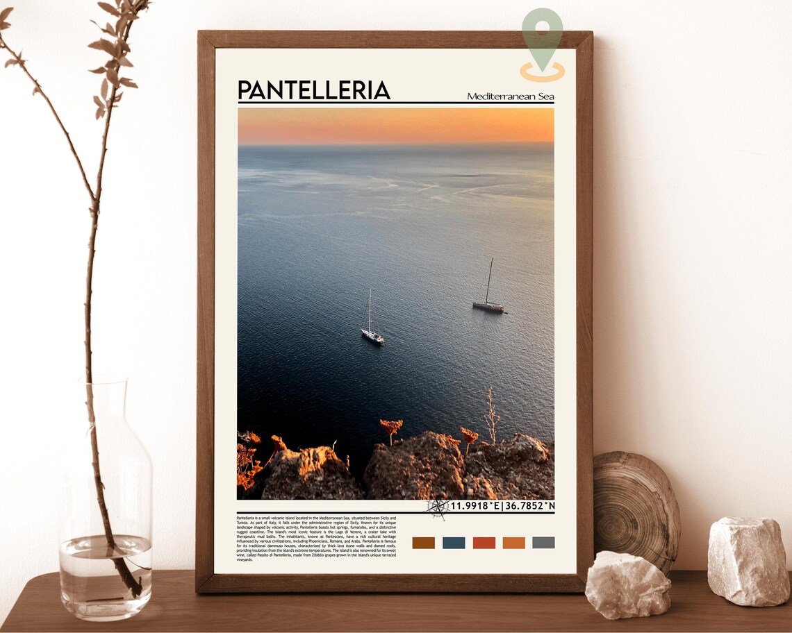 Pantelleria Mediterranean Sea Sailboats Sunset Island Poster