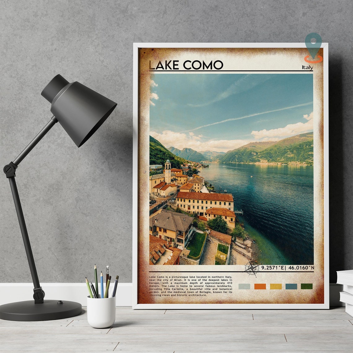 Lake Como Italy Lakeside Village Church Bell Tower Travel Poster - Image 4