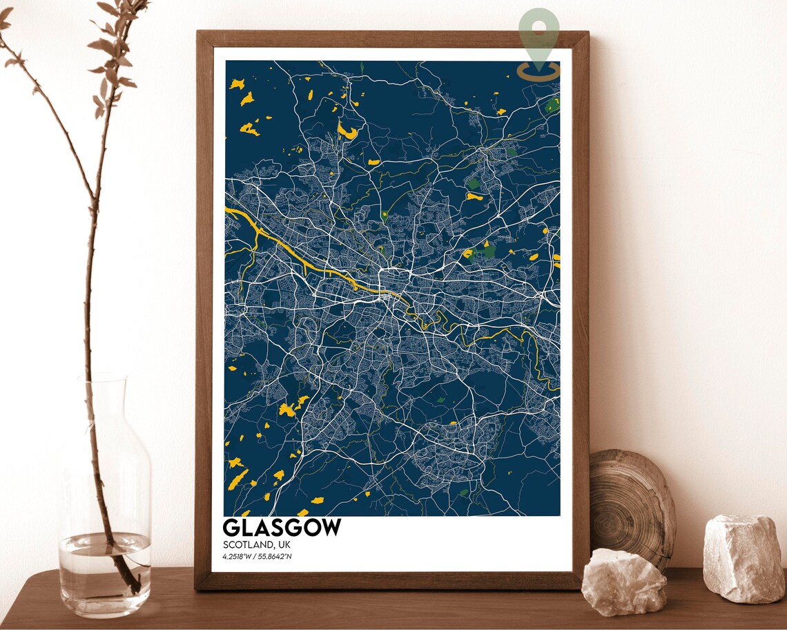 Glasgow Scotland UK Dark City Map With Orange Accents Poster - Image 6