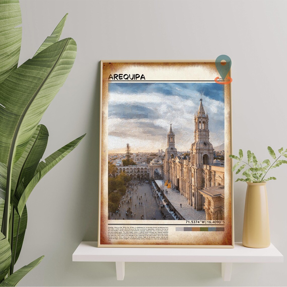Arequipa Peru White City Cathedral Plaza Sunset Travel Poster - Image 5