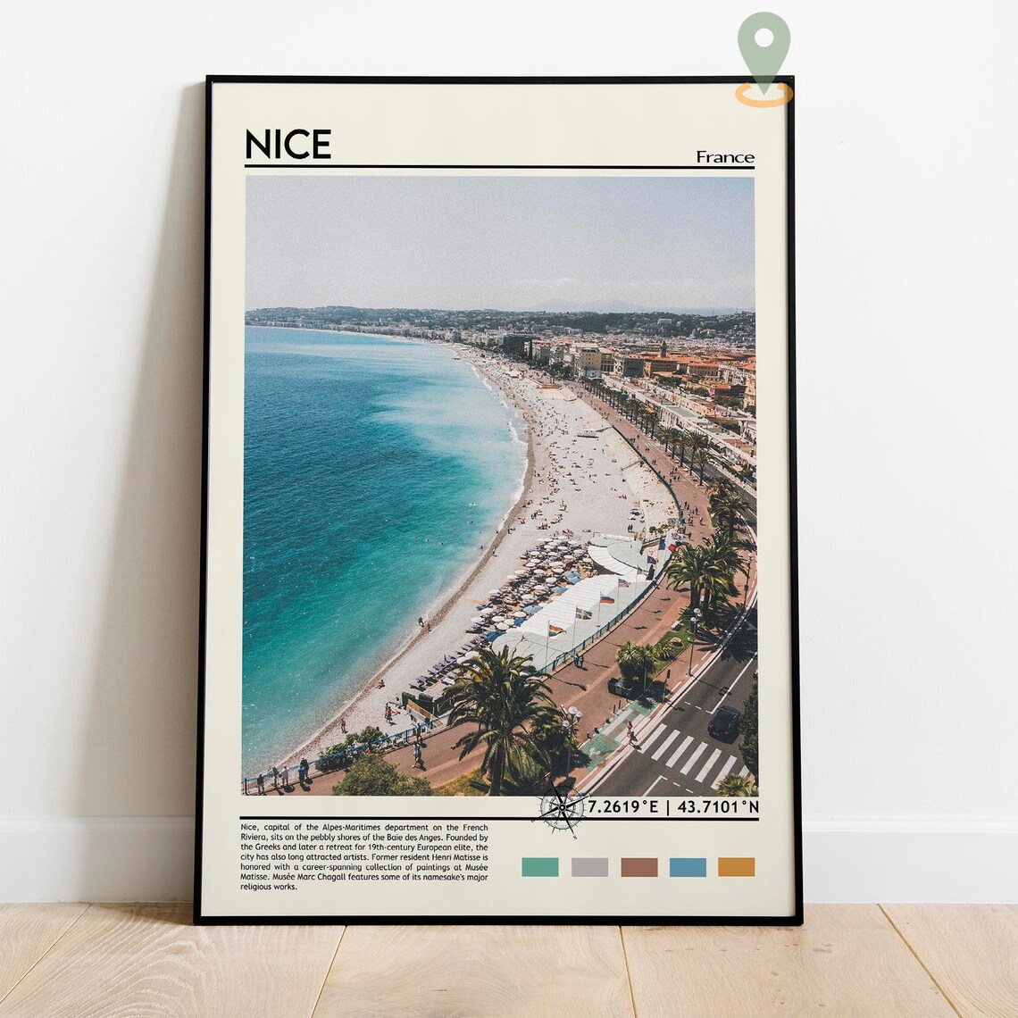 Nice France Riviera Beach Coastline Aerial Promenade Travel Poster - Image 2