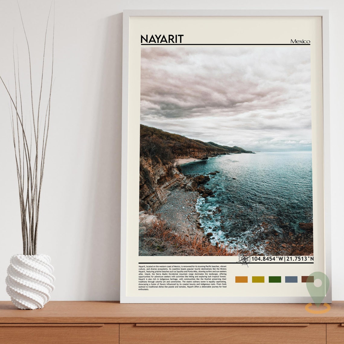 Nayarit Mexico Pacific Coast Rocky Cliffs Ocean View Travel Poster - Image 2