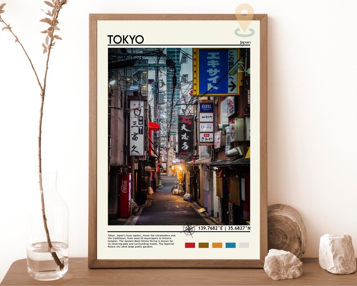 Tokyo Japan Neon Lit Backstreet Night Alley Photography Wall Art