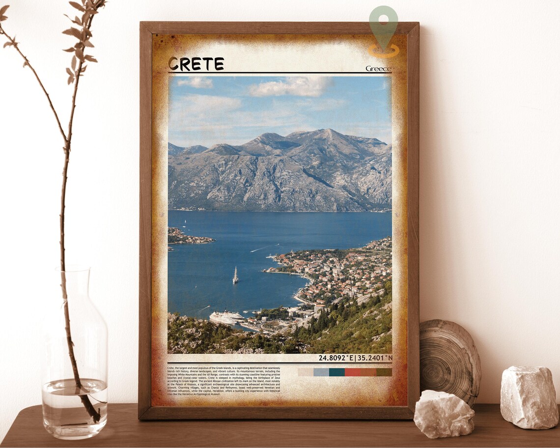 Crete Greece Scenic Coastal Bay Cruise Ship Mountain Travel Poster - Image 6