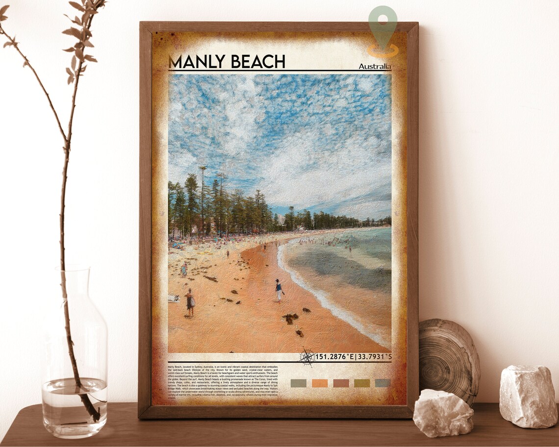 Manly Beach Australia Golden Sand Shoreline Photo Art Poster - Image 6