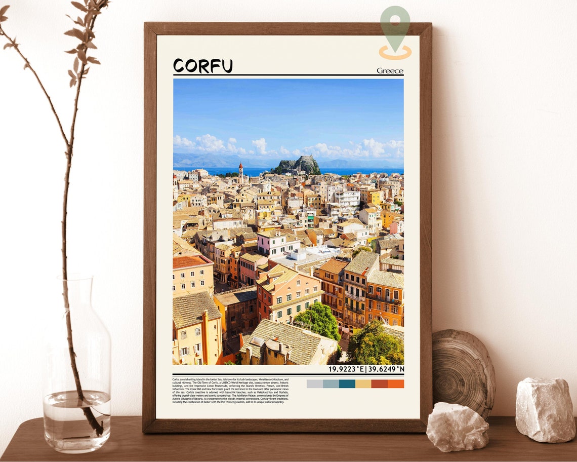 Corfu Greece Old Town Rooftops Fortress Sea View Photo Poster