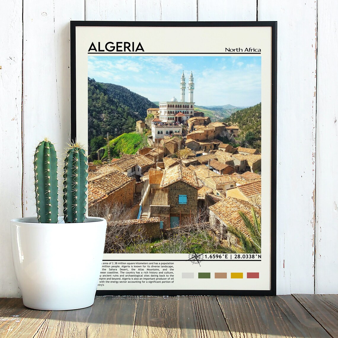 Algeria North Africa Village Mosque Hillside Travel Art Poster - Image 2
