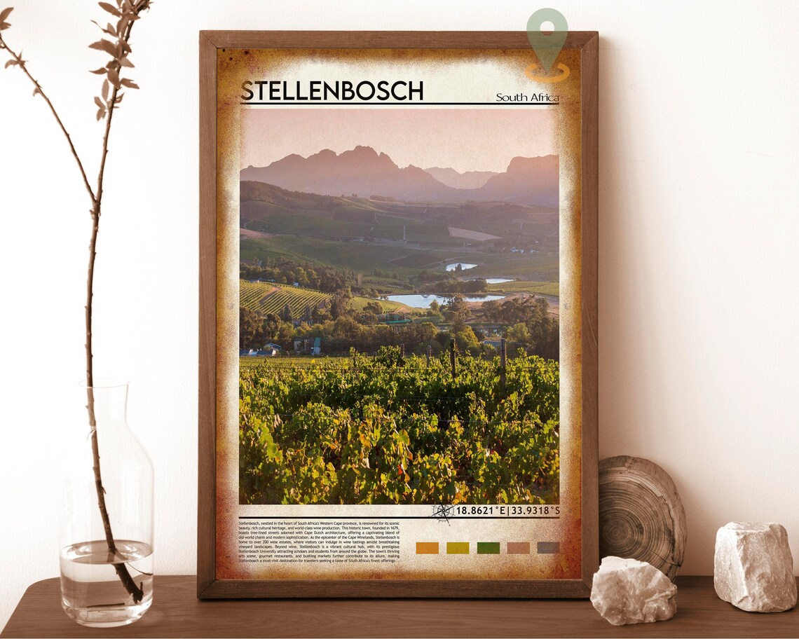 Stellenbosch South Africa Vineyard Sunset Wine Region Travel Poster - Image 6