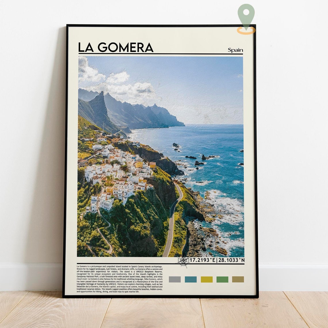 La Gomera Spain Canary Islands Cliffside White Village Poster - Image 2