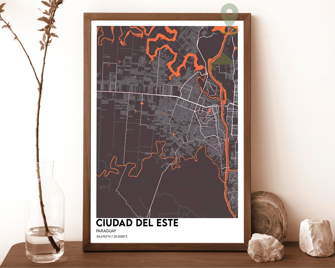 Ciudad del Este Paraguay Street Map Deep Green Gold Rivers Art Print - Image 5