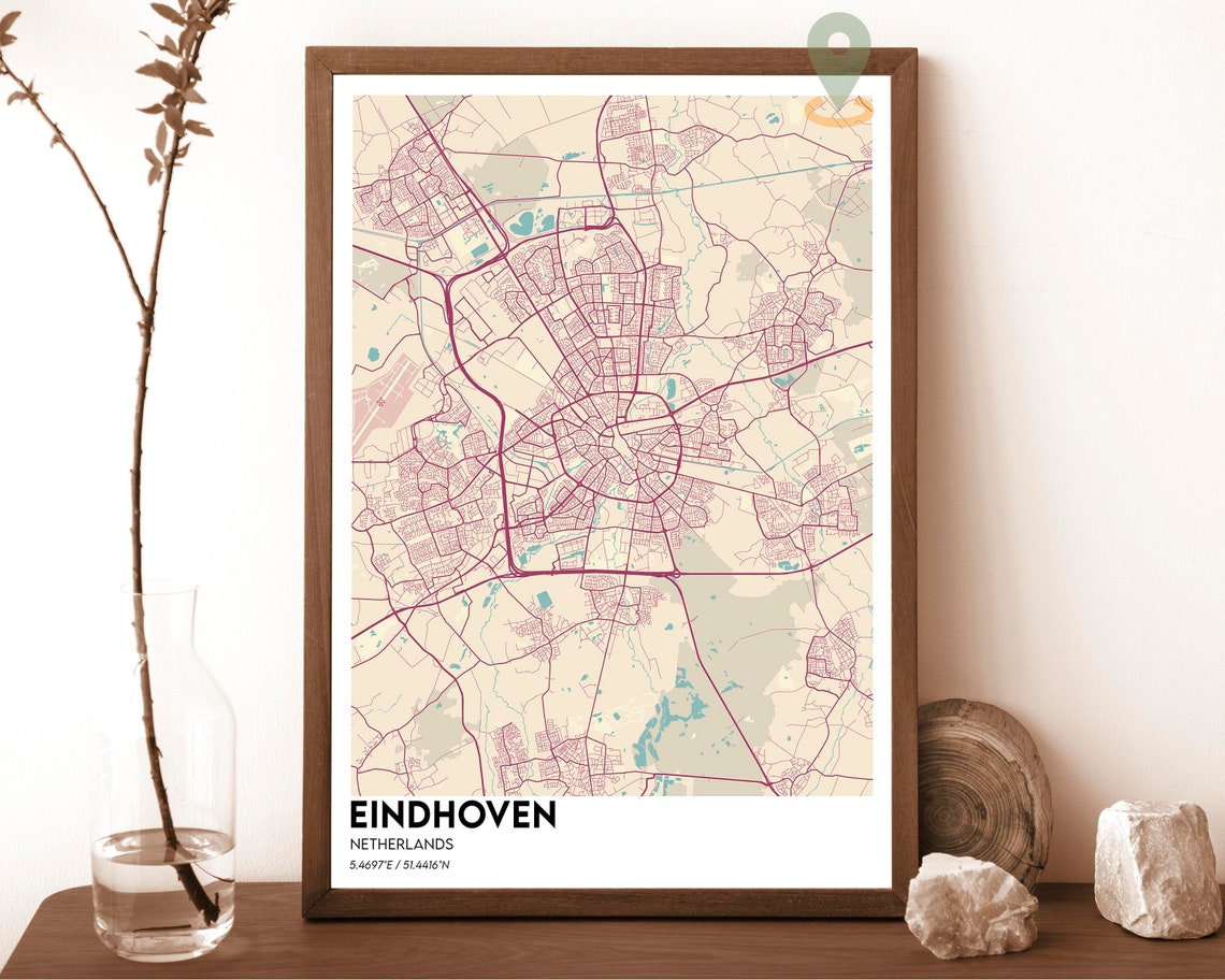 Eindhoven Netherlands Rose Cream Vintage City Map Street Poster