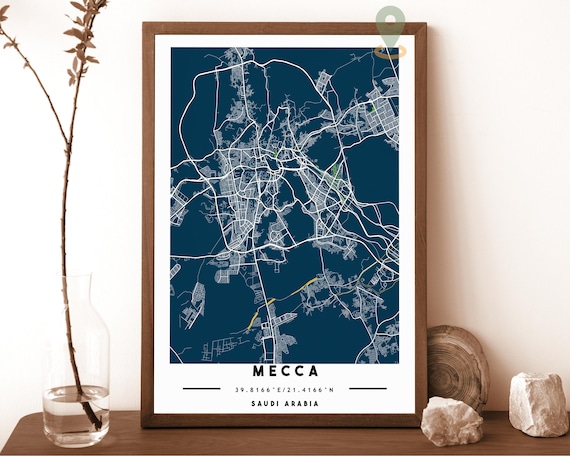Mecca Saudi Arabia City Map Dark Navy Modern Street Grid Wall Poster