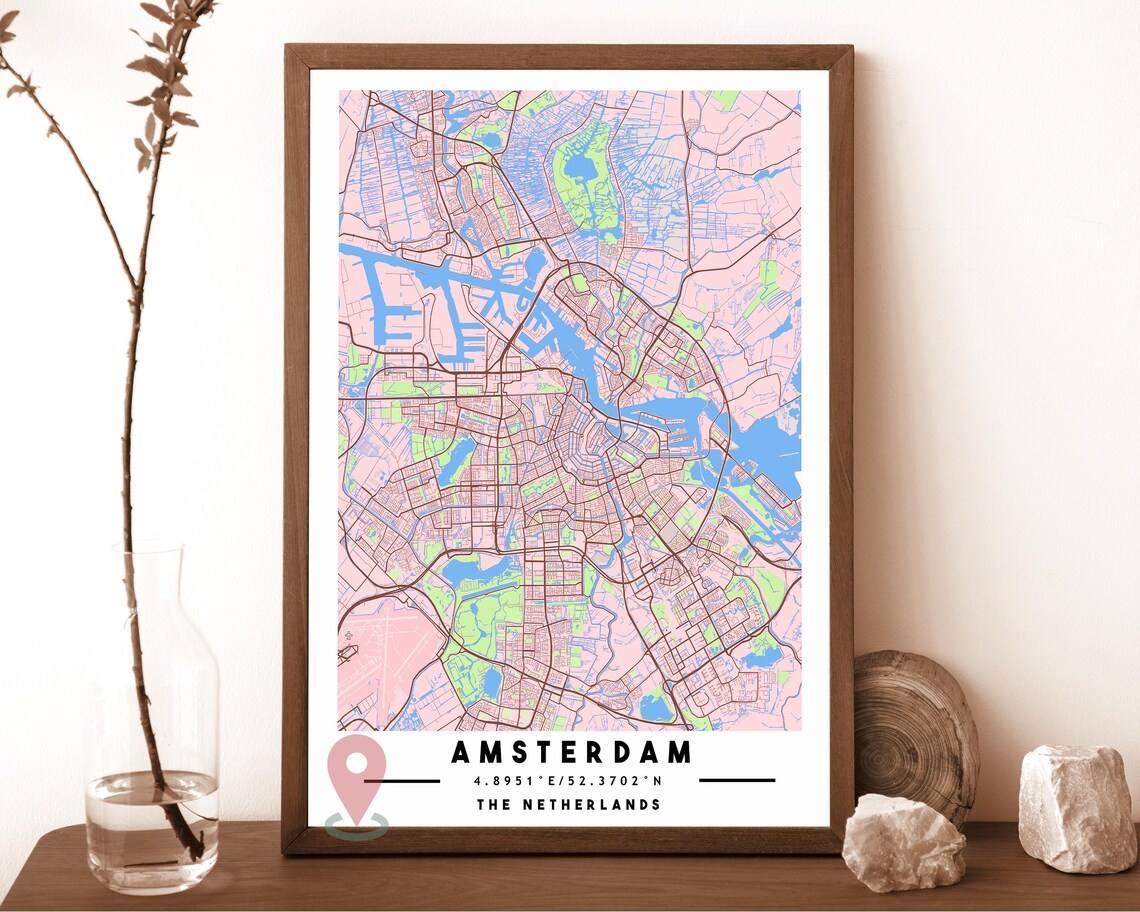 Amsterdam The Netherlands black and white Street Map Coordinates Poster - Image 2