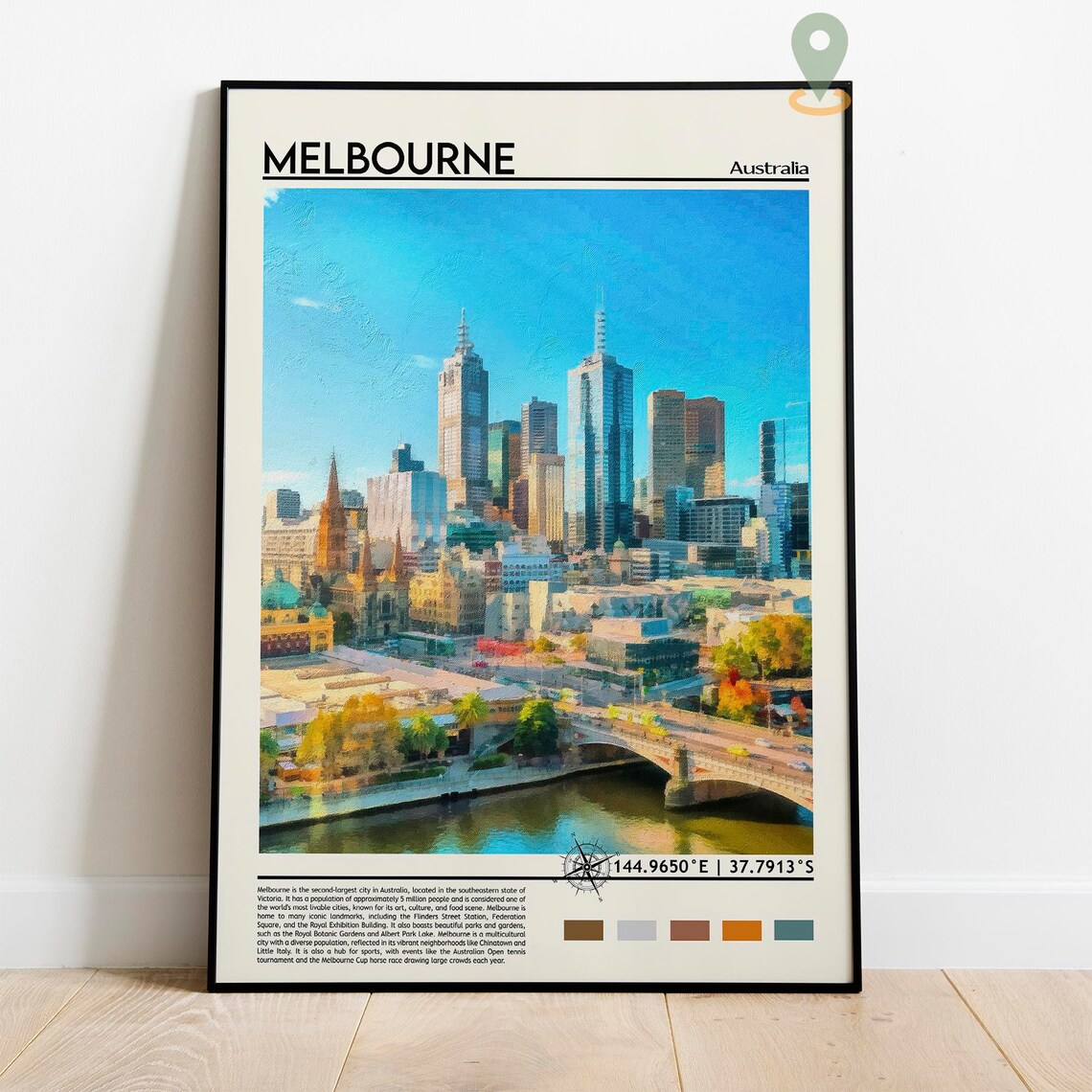 Melbourne Australia City Skyline Yarra River Travel Art Poster - Image 5