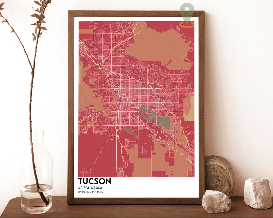 Tucson Arizona Dark Slate Street Map Desert Rivers Art Poster - Image 3