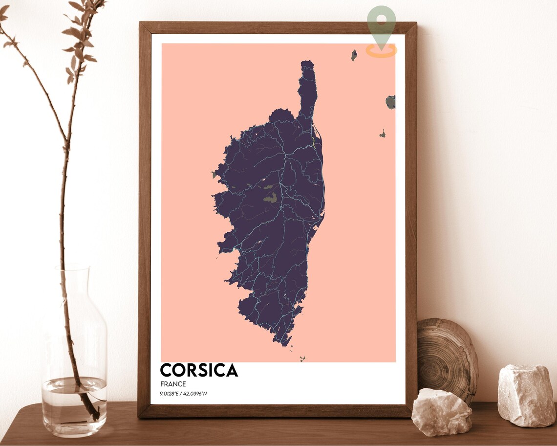 Corsica France Vintage Sepia Map Art Island Blue Modern Travel Poster - Image 6