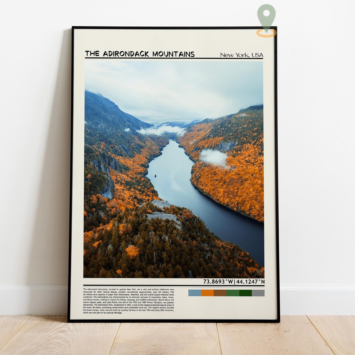 Adirondack Mountains New York Fall Foliage Lake View Travel Poster - Image 4