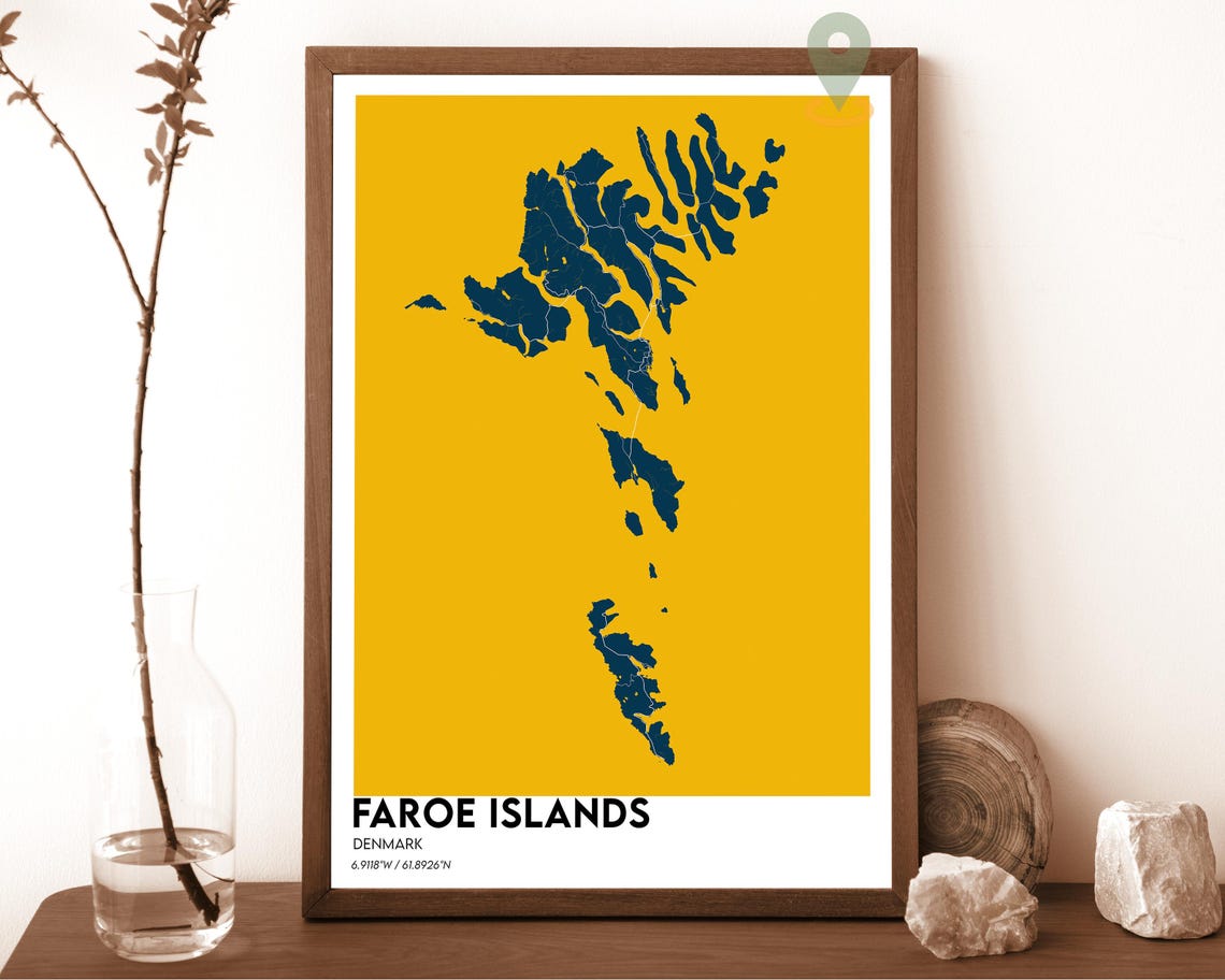 Faroe Islands Denmark Minimalist Archipelago Map Teal Cream Art Poster - Image 2