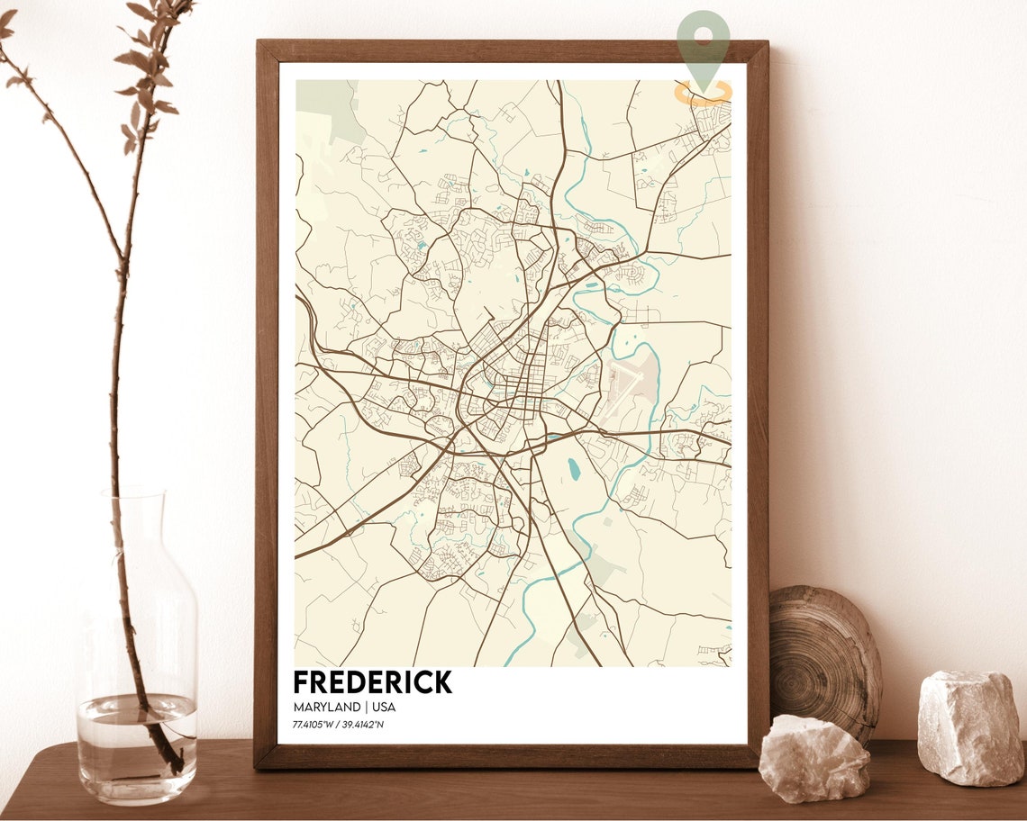 Frederick Maryland Dark Navy Teal City Map Home Decor Poster - Image 4