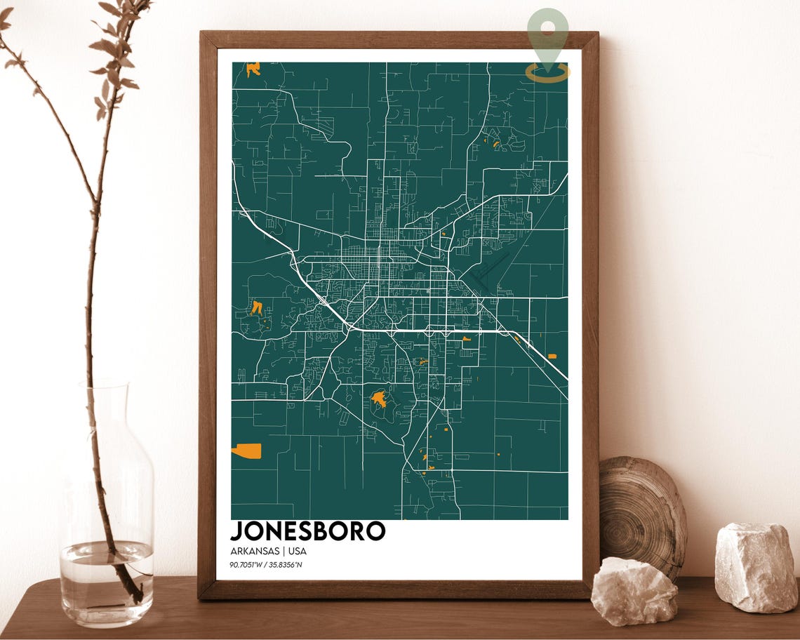 Jonesboro Arkansas Charcoal Orange Minimalist City Map Wall Art - Image 3