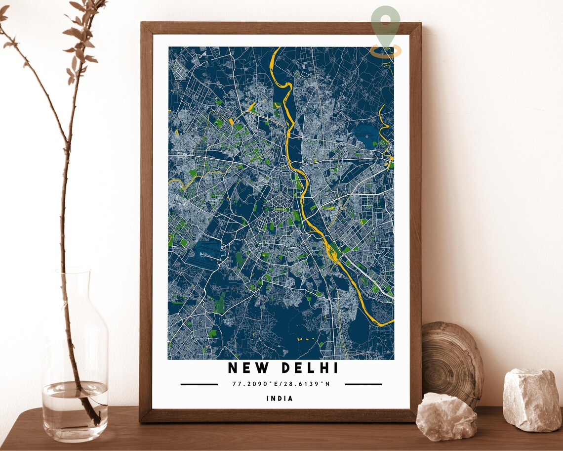 New Delhi India City Street Map Teal Minimalist Modern Art Poster - Image 6