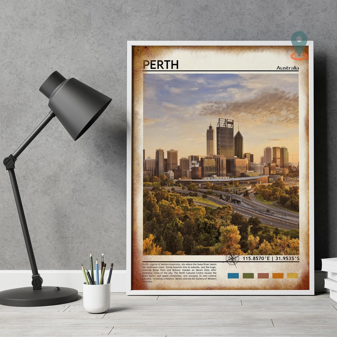 Perth Australia Sunset Skyline Over Swan River Travel Poster - Image 4