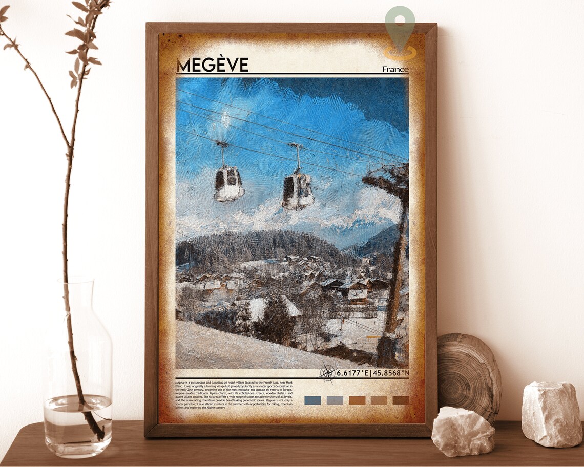 Megeve France Ski Gondola Alpine Village Photo Travel Wall Art - Image 6