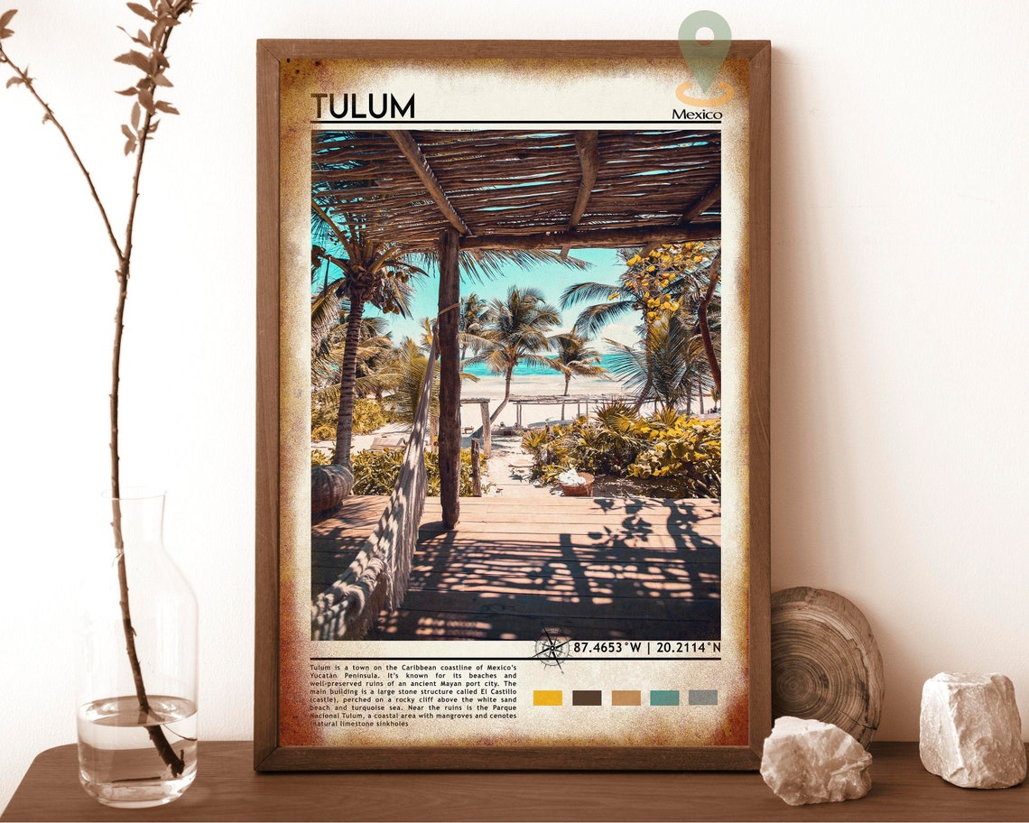 Tulum Mexico Caribbean Beach Hammock Palapa Tropical Escape Poster - Image 6