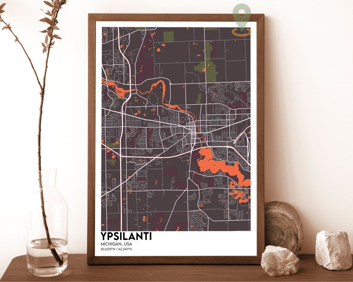 Ypsilanti Michigan Forest Green Orange Modern City Map Poster - Image 5