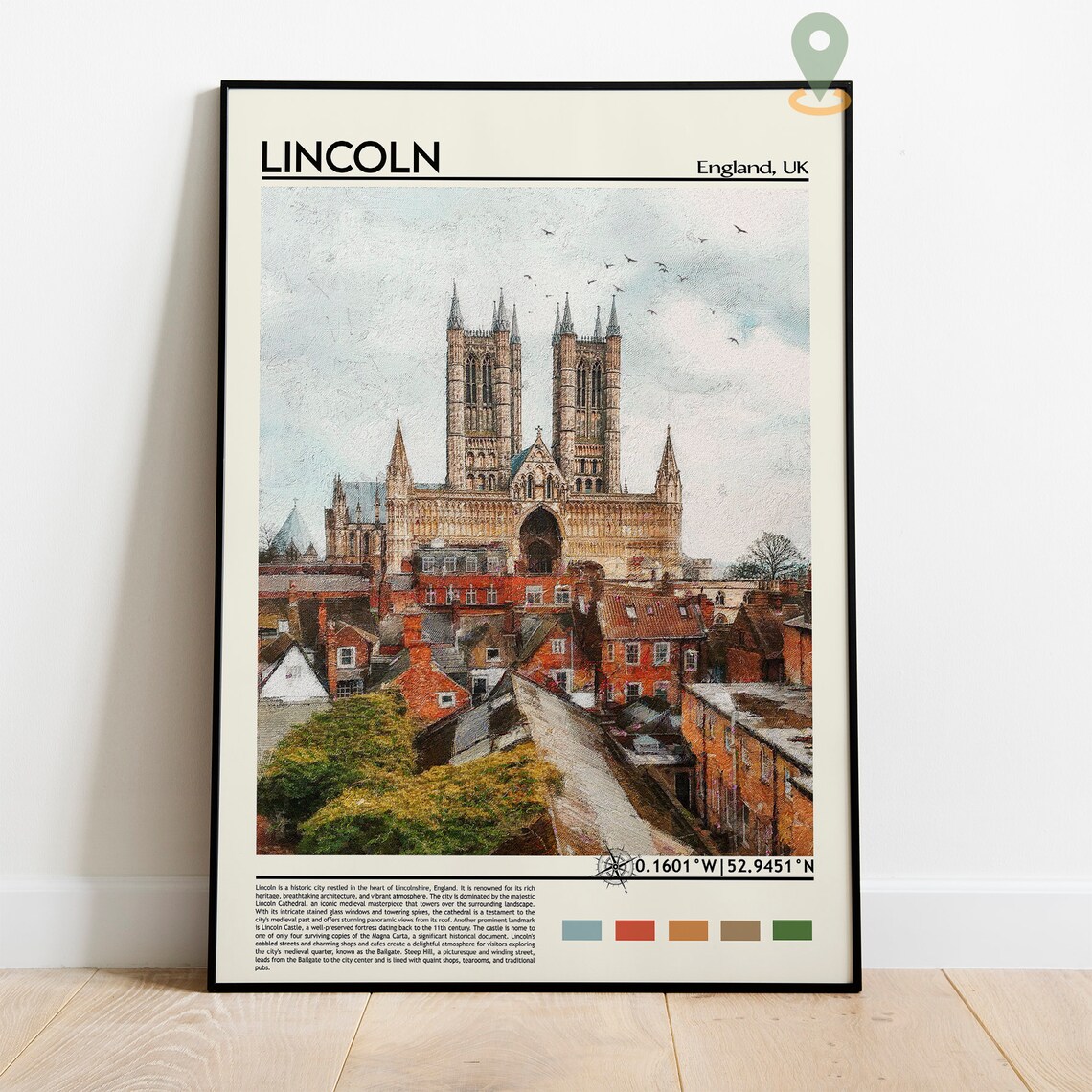 Lincoln England UK Cathedral Rooftops Historic City Travel Poster - Image 2