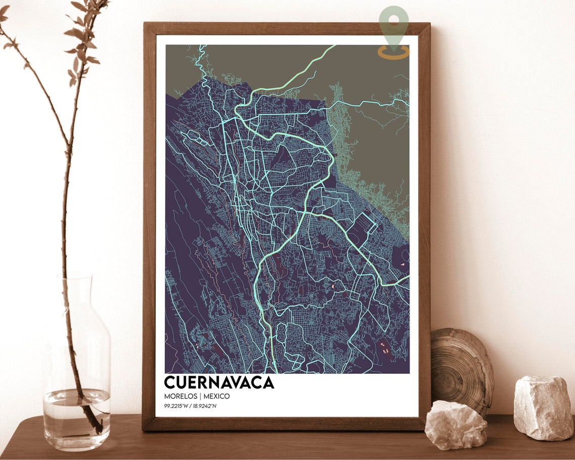 Cuernavaca Mexico Navy Green Modern City Map Street Grid Poster - Image 3
